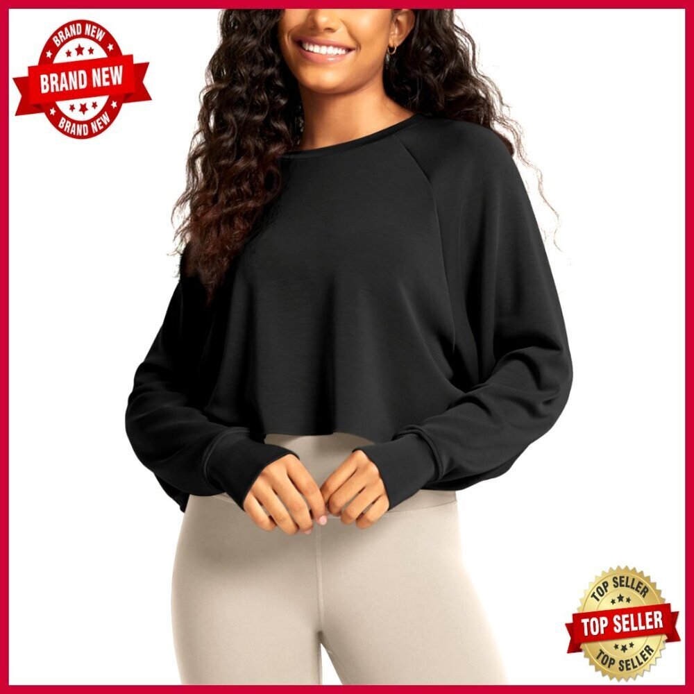 Modal Soft Long Sleeve Cropped Sweatshirt with Thumb Hole Pullover